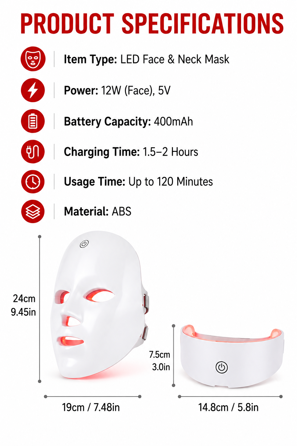 LumiGlow 7-Color LED Face & Neck Therapy Mask
