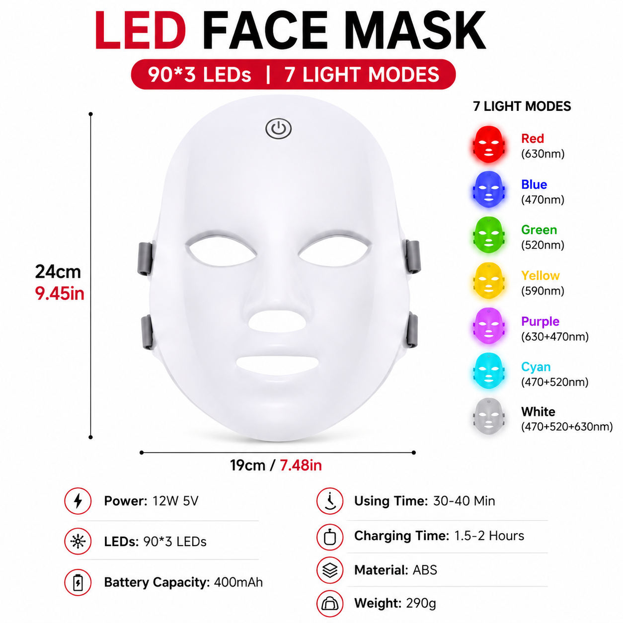 LumiGlow 7-Color LED Face & Neck Therapy Mask